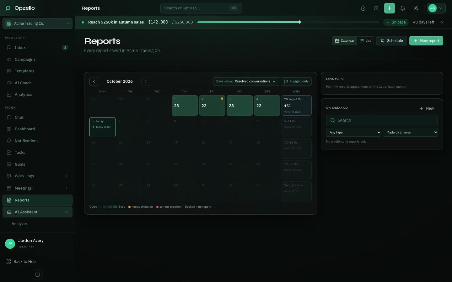The reports library in calendar view
